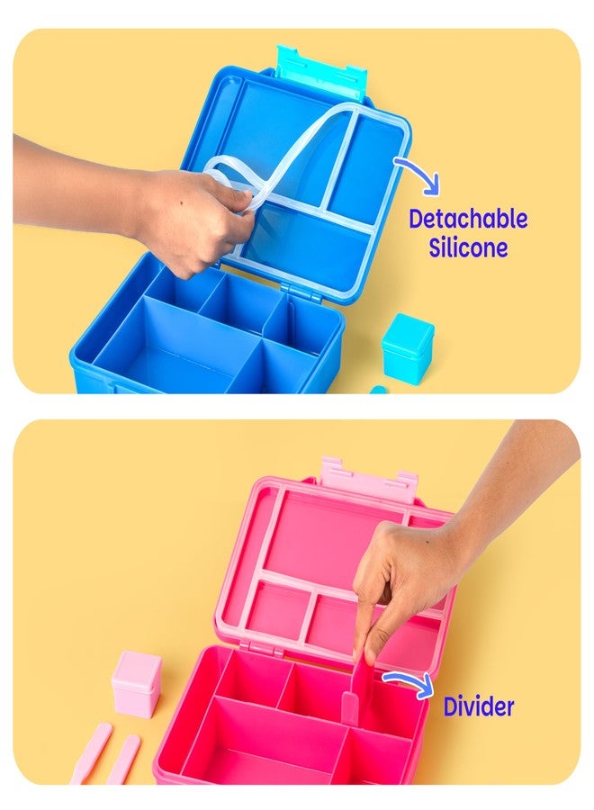 بيزيل علبة غداء بينتو من باسل بينج - 1330 مل | علبة بينتو مانعة للتسرب بخمسة أقسام للأطفال | علبة طعام خالية من مادة BPA للمدرسة | رمادي - Image 3